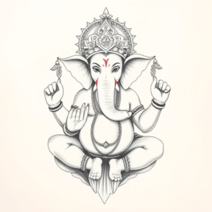 Pencil Dotwork Outline Ganesha Tattoo
