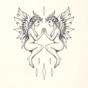 Pencil Dotwork Outline Gemini Tattoo