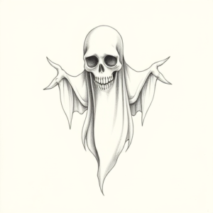 Pencil Dotwork Outline Ghost Tattoo