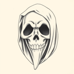 Pencil Dotwork Outline Ghostface Tattoo