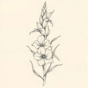 Pencil Dotwork Outline Gladiolus Tattoo