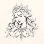Pencil Dotwork Outline Goddess Tattoo