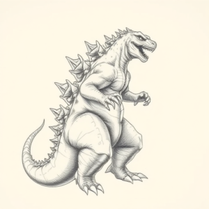 Pencil Dotwork Outline Godzilla Tattoo