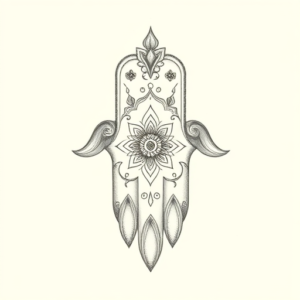 Pencil Dotwork Outline Hamsa Tattoo