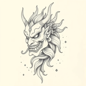 Pencil Dotwork Outline Hannya Tattoo