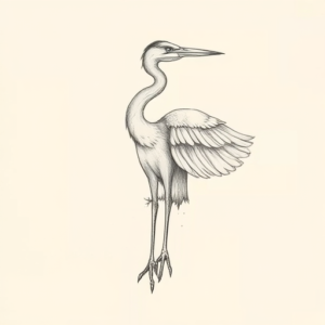 Pencil Dotwork Outline Heron Tattoo
