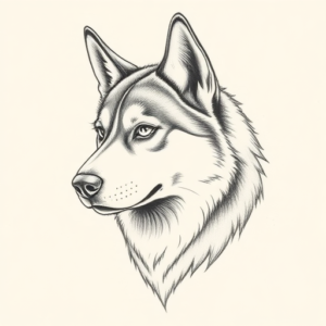 Pencil Dotwork Outline Husky Tattoo