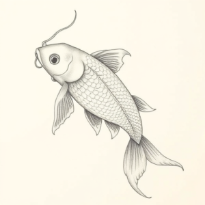 Pencil Dotwork Outline Koi Tattoo