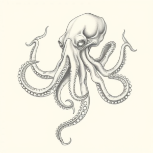 Pencil Dotwork Outline Kraken Tattoo