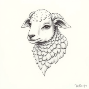 Pencil Dotwork Outline Lamb Tattoo