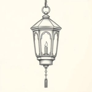 Pencil Dotwork Outline Lantern Tattoo