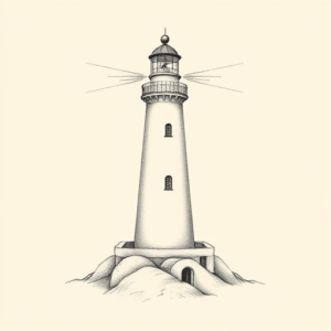 Pencil Dotwork Outline Lighthouse Tattoo