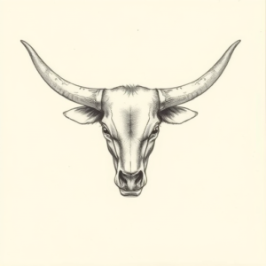 Pencil Dotwork Outline Longhorn Tattoo