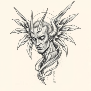 Pencil Dotwork Outline Lucifer Tattoo