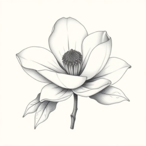 Pencil Dotwork Outline Magnolia Tattoo