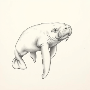Pencil Dotwork Outline Manatee Tattoo