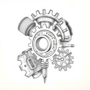 Pencil Dotwork Outline Mechanic Tattoo