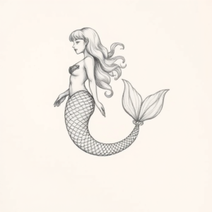 Pencil Dotwork Outline Mermaid Tattoo
