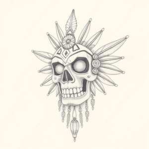 Pencil Dotwork Outline Mictlantecuhtli Tattoo