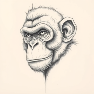 pencil-dotwork-outline-monkey-tattoo