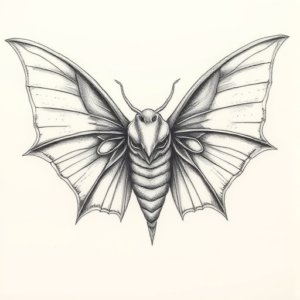 Pencil Dotwork Outline Mothman Tattoo