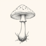 Pencil Dotwork Outline Mushroom Tattoo