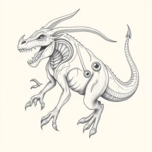 Pencil Dotwork Outline Mythosaur Tattoo