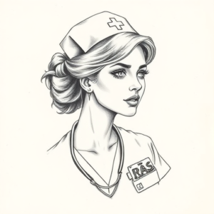 Pencil Dotwork Outline Nurse Tattoo