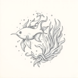 Pencil Dotwork Outline Ocean Tattoo