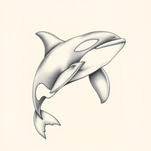 Pencil Dotwork Outline Orca Tattoo