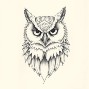 Pencil Dotwork Outline Owl Tattoo