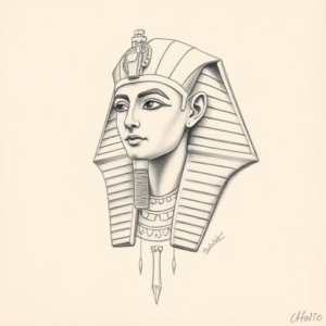 Pencil Dotwork Outline Pharaoh Tattoo