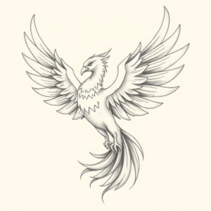 Pencil Dotwork Outline Phoenix Tattoo
