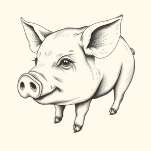 Pencil Dotwork Outline Pig Tattoo