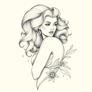 Pencil Dotwork Outline Pinup Tattoo