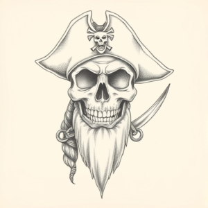 Pencil Dotwork Outline Pirate Tattoo