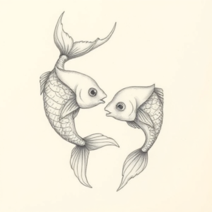 Pencil Dotwork Outline Pisces Tattoo