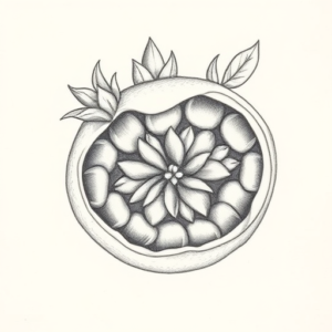 Pencil Dotwork Outline Pomegranate Tattoo