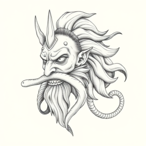 Pencil Dotwork Outline Poseidon Tattoo