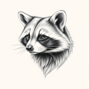 Pencil Dotwork Outline Raccoon Tattoo