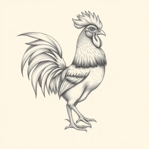 Pencil Dotwork Outline Rooster Tattoo