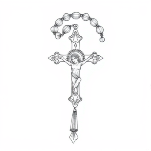 Pencil Dotwork Outline Rosary Tattoo