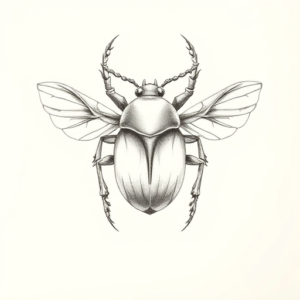 Pencil Dotwork Outline Scarab Tattoo