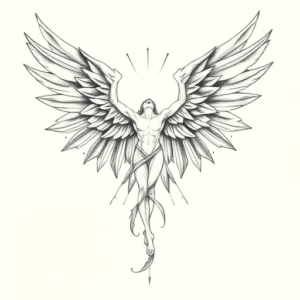 Pencil Dotwork Outline Seraphim Tattoo