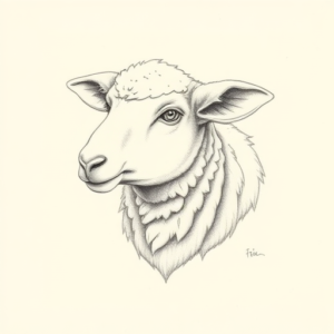 Pencil Dotwork Outline Sheep Tattoo