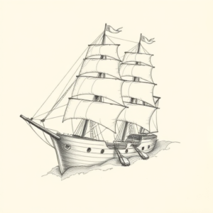 Pencil Dotwork Outline Ship Tattoo