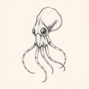 Pencil Dotwork Outline Squid Tattoo