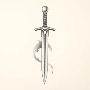 Pencil Dotwork Outline Sword Tattoo