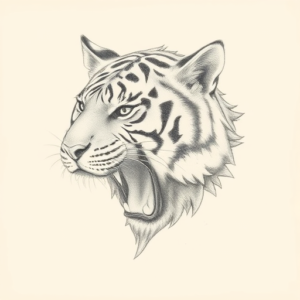 Pencil Dotwork Outline Tiger Tattoo