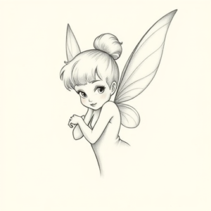 Pencil Dotwork Outline Tinkerbell Tattoo